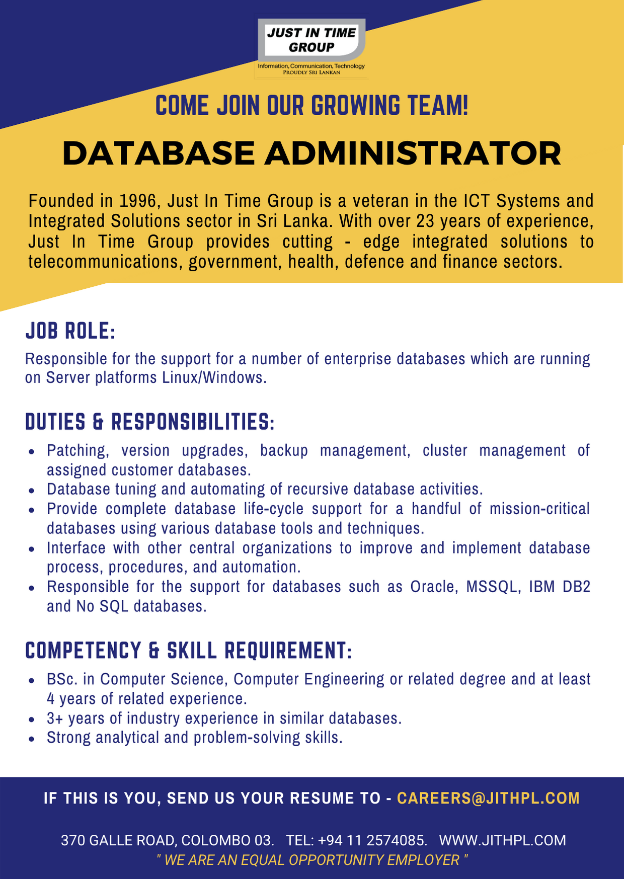Job advertisements for database administrator