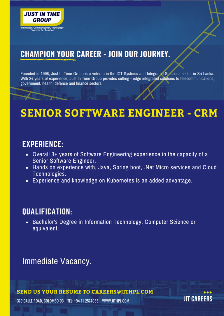 Senior Software Engineer CRM Just In Time Group